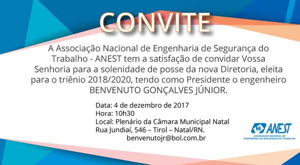 CONVITE PARA A SOLENIDADE DE POSSE DA NOVA DIRETORIA, ELEITA PARA O TRIÊNIO 2018/2020