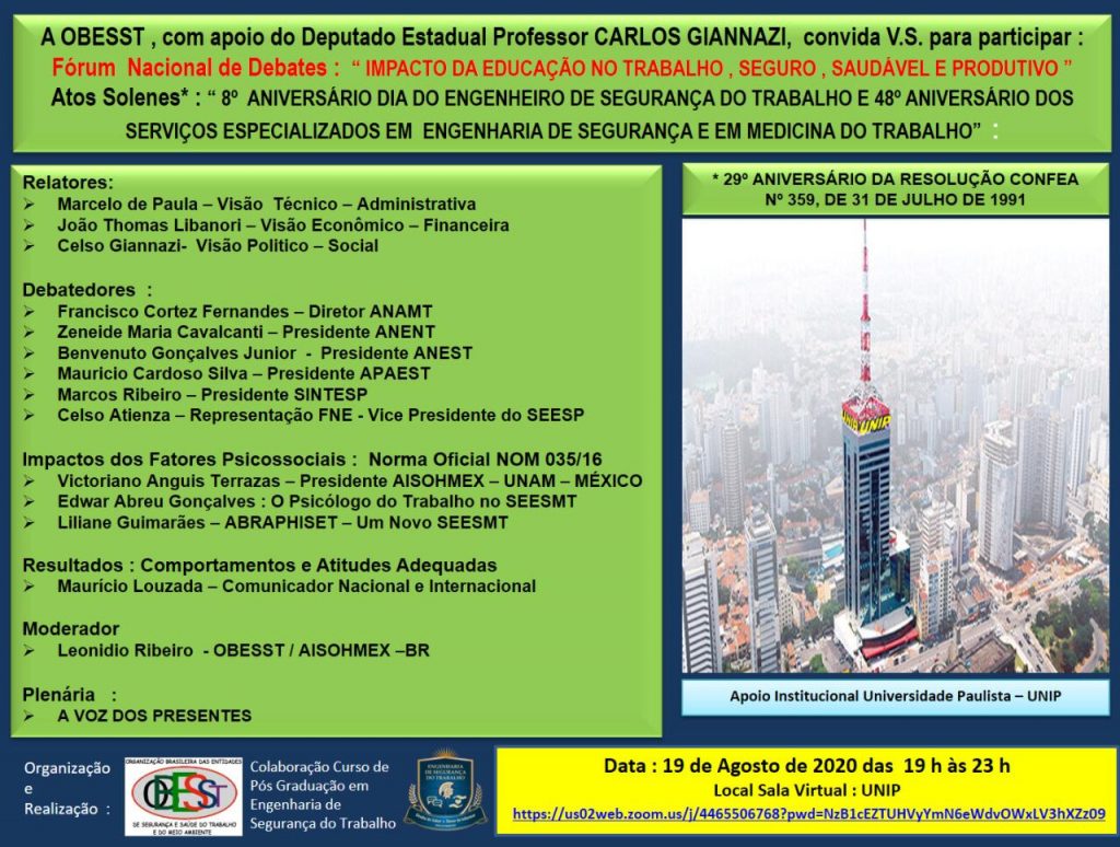 ANEST participa de Fórum Nacional “Impacto da Educação no Trabalho, Seguro, Saudável e Produtivo” ANEST participa de Fórum Nacional “Impacto da Educação no Trabalho, Seguro, Saudável e Produtivo”